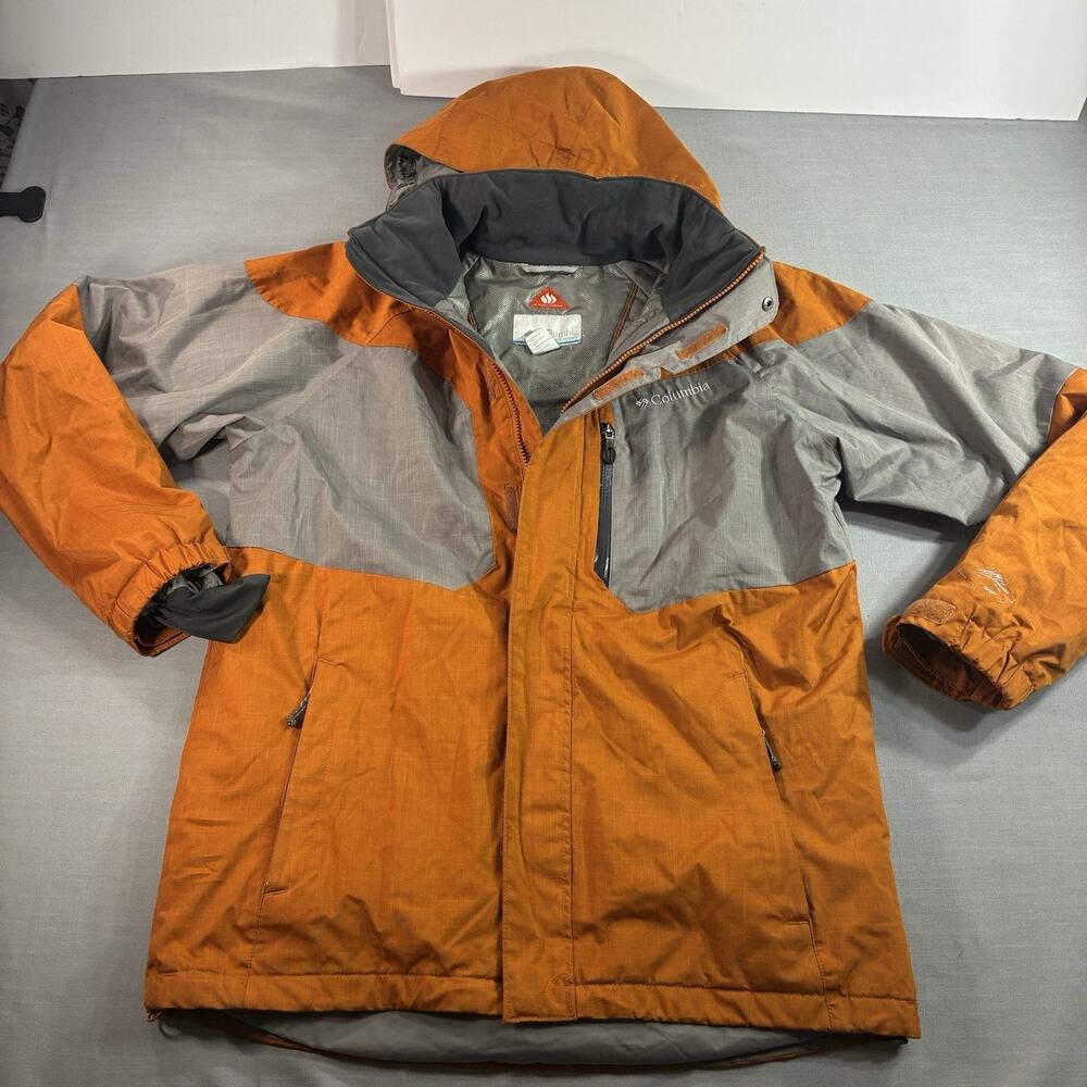 Columbia Omni-Heat Hooded Jacket Men’s Medium Orange Gray Winter Coat